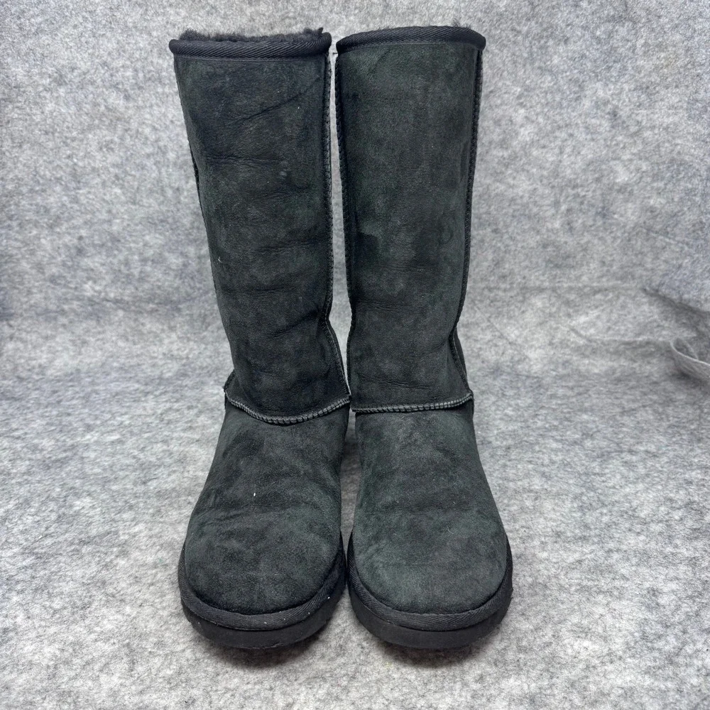 UGG Australia Suede Boots Womens 8 Classic Tall 5815 Sheepskin Shearling Black